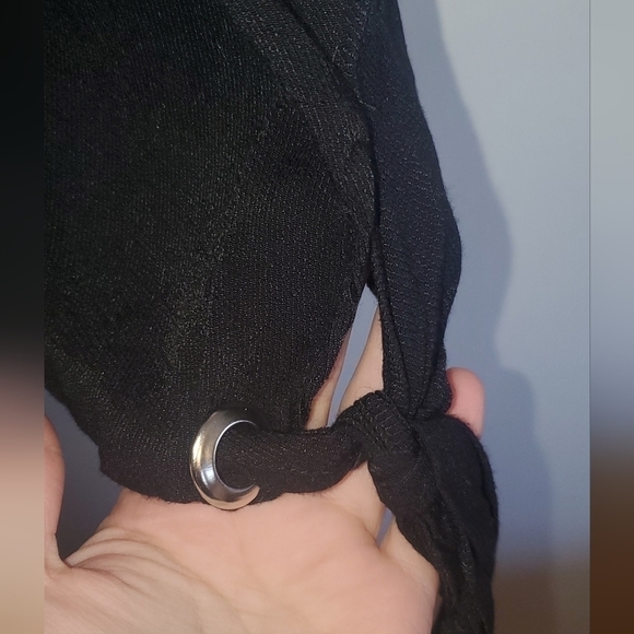 Twik short sleeve crew neck darted Side Tie small black professional top - Picture 2 of 4